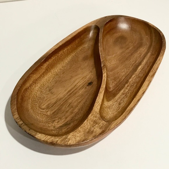 Vintage MCM Two Part Wood Serving Tray - Picture 1 of 7